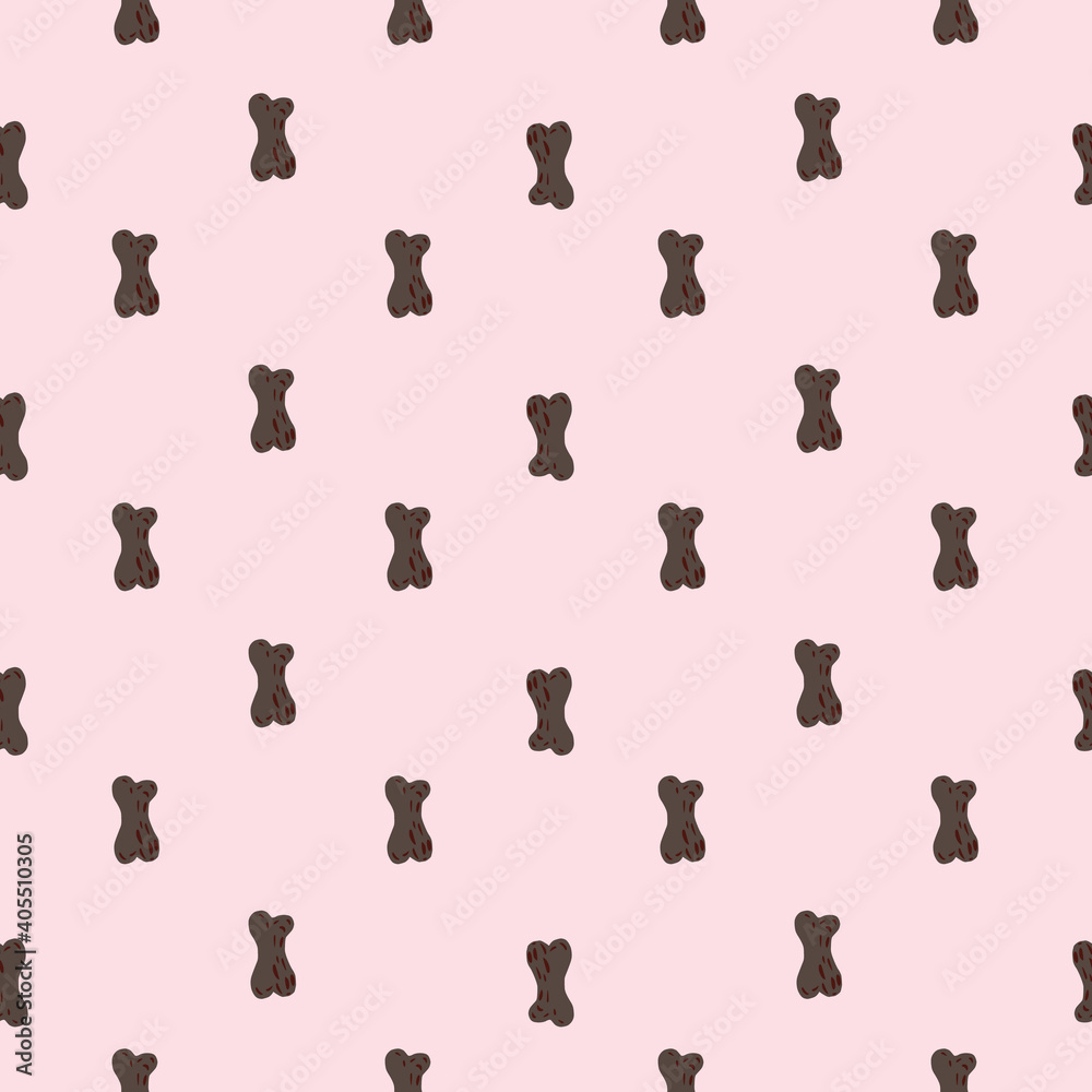 Simple minimalistic seamless pattern with cartoon dark grey bones silhouettes. Pastel pink background.