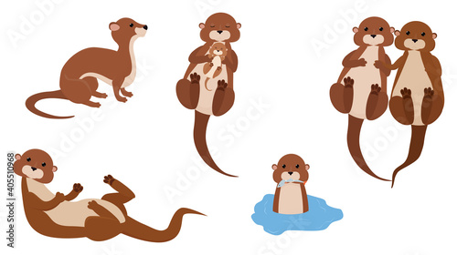 Cute cartoon otter mascot set, funny water animal character vector Illustration on white background