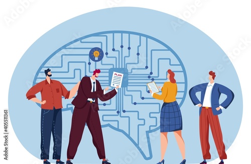 Business in high technology, computer systems vector concept illustration. Digital human brain, mind sign. Future electronic business structure technology creative symbol. Thinking education.