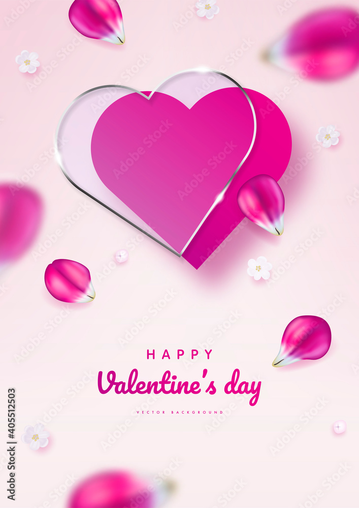 Valentine's day greeting card with glossy heart and beautiful floral decoration