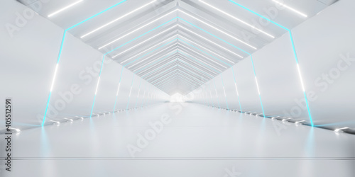 Abstract interior sci-fi spaceship corridors. futuristic design spaceship interior in blue background. 3d rendering.