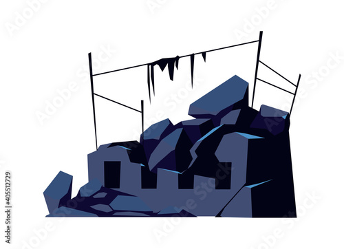 Destroyed building, damaged structure, consequences of a disaster, cataclysm or war, cartoon vector isolated illustration