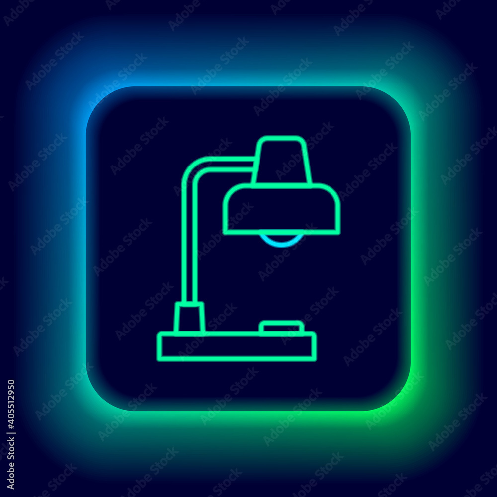 Glowing neon line Table lamp icon isolated on black background. Desk lamp. Colorful outline concept. Vector. Glowing neon line Table lamp icon isolated on black background. Desk lamp. Colorful outline concept. Vector.