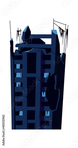 Destroyed building, damaged structure, consequences of a disaster, cataclysm or war, cartoon vector isolated illustration