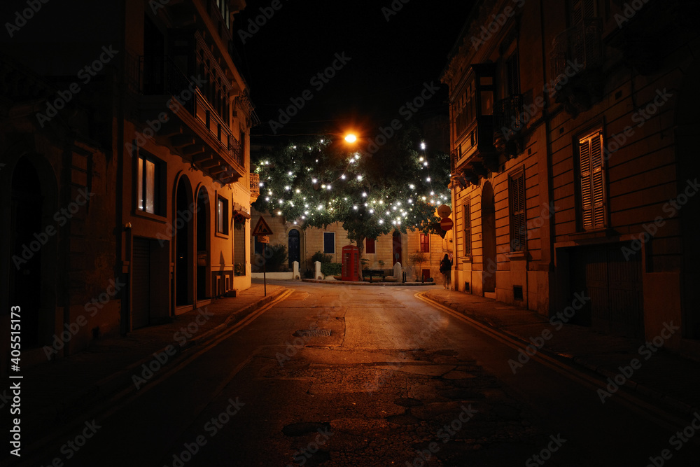 sliema at night. fiesta on the street in Malta. street at night. street with lights.