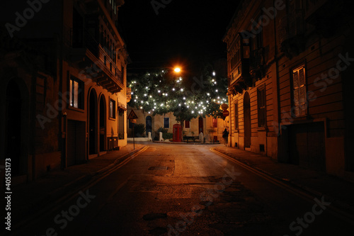sliema at night. fiesta on the street in Malta. street at night. street with lights.