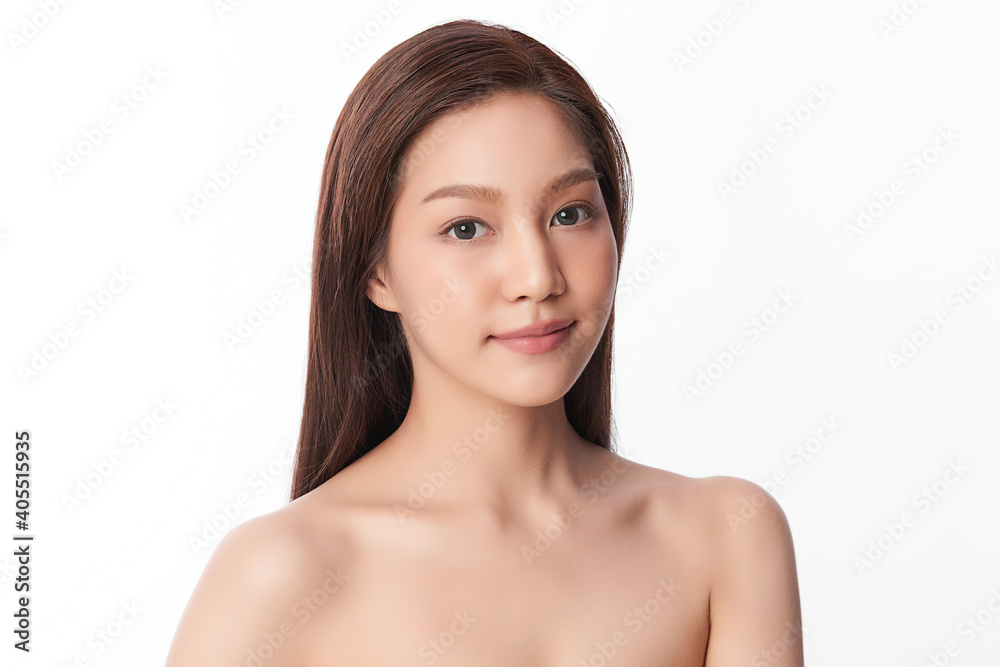 Beautiful young asian woman with clean fresh skin on white background, Face care, Facial treatment, Cosmetology, beauty and spa, Asian women portrait