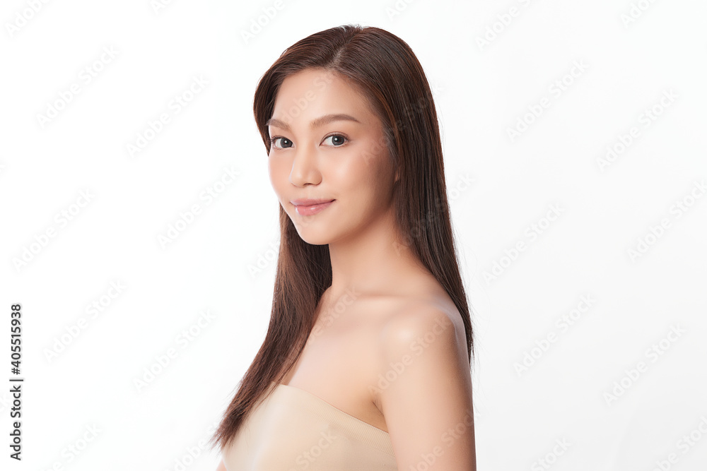 Beautiful young asian woman with clean fresh skin on white background, Face care, Facial treatment, Cosmetology, beauty and spa, Asian women portrait Beautiful young asian woman with clean fresh skin on white background, Face care, Facial treatment, Cosmetology, beauty and spa, Asian women portrait