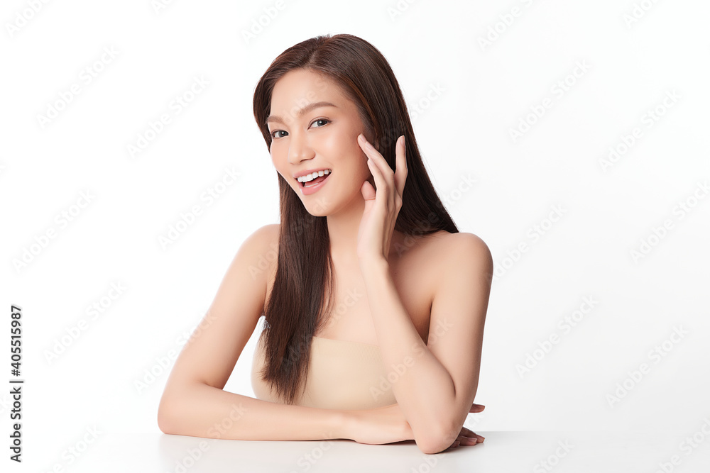 Beautiful young asian woman with clean fresh skin on white background, Face care, Facial treatment, Cosmetology, beauty and spa, Asian women portrait Beautiful young asian woman with clean fresh skin on white background, Face care, Facial treatment, Cosmetology, beauty and spa, Asian women portrait