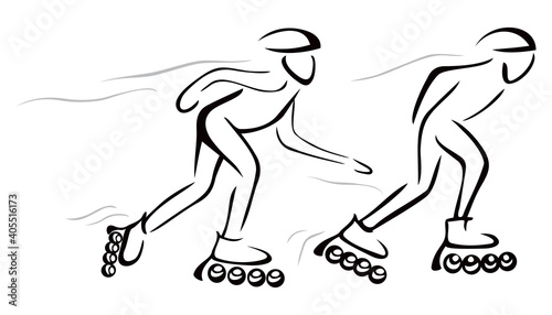 Two persons chasing at roller skates