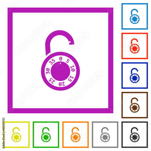 Unlocked round combination lock flat framed icons photo