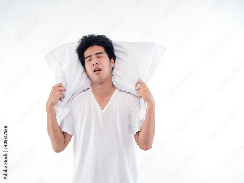 Man sleeping on white background Man sleeping on white background