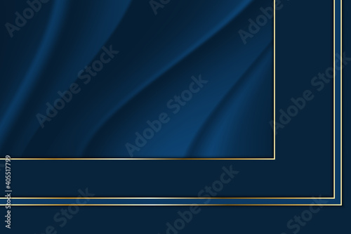 Luxury line golden border on fabric crumple with dark blue stripe background. Vector illustration