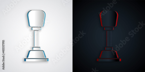 Paper cut Gear shifter icon isolated on grey and black background. Manual transmission icon. Paper art style. Vector.