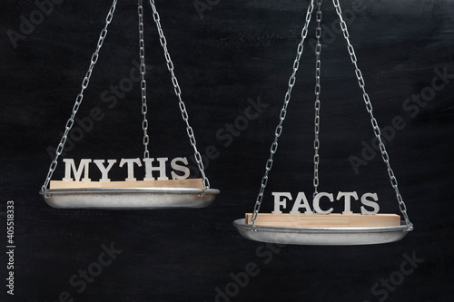 Fotografie Scales with words MYTHS and FACTS