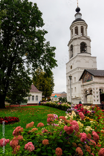 Bell tower of Vvedensky Tolga convent in Yaroslavl, Russia. Golden ring of Russia