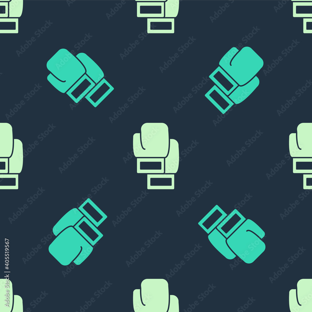 Green and beige Boxing glove icon isolated seamless pattern on blue background. Vector. Green and beige Boxing glove icon isolated seamless pattern on blue background. Vector.