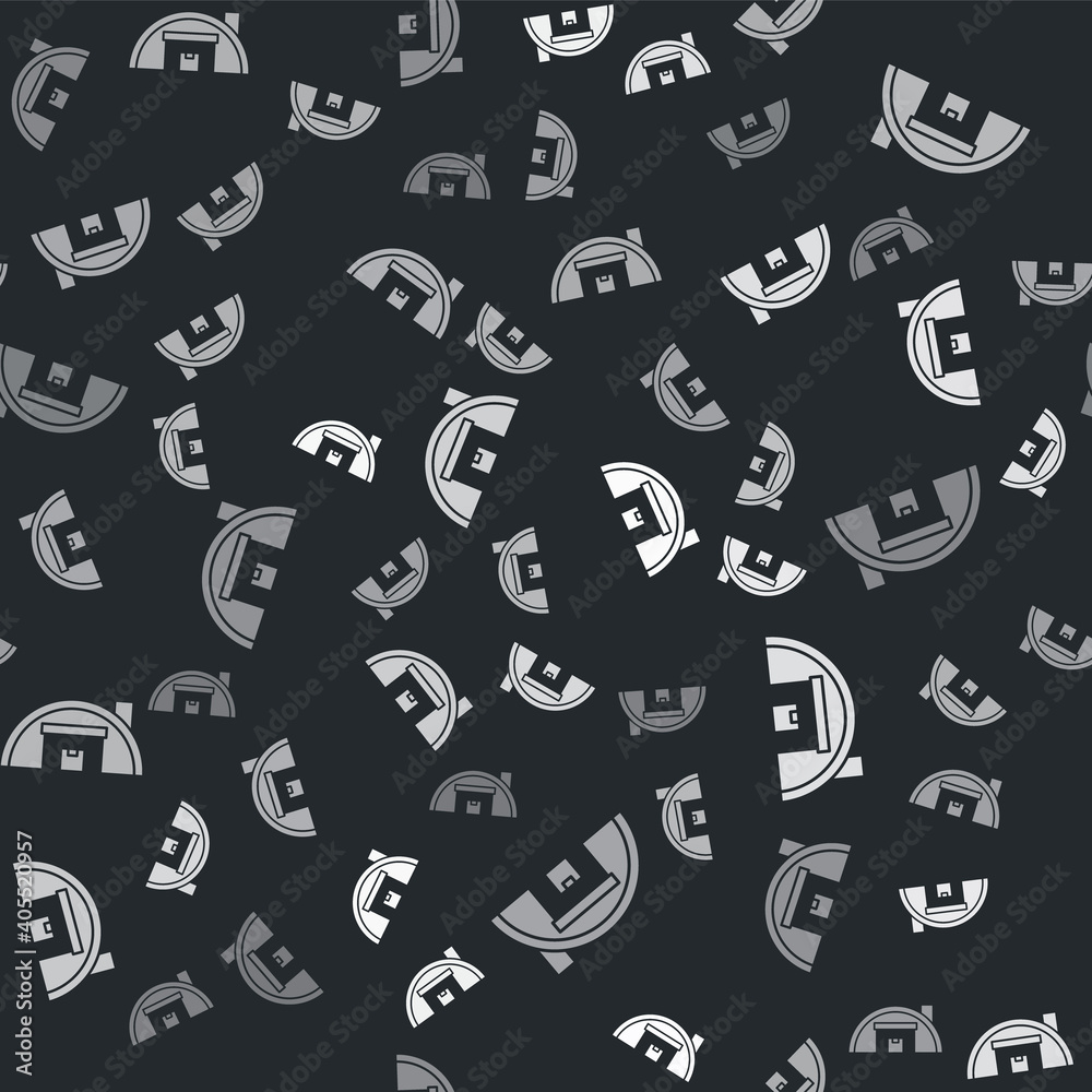 Grey Warehouse icon isolated seamless pattern on black background. Vector.