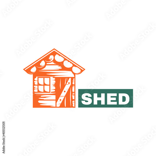 Vector illustration of a shed house icon made in a sketch style. Tool house, garden or farm work