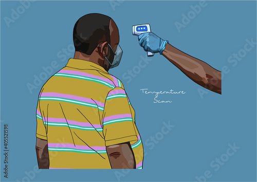Vector Illustration of Temperature Scan, People wearing Surgical Mask, Face Mask, Medical Mask