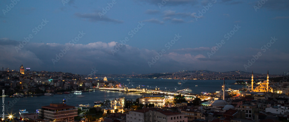 Night view and Galata Bridge in Istanbul