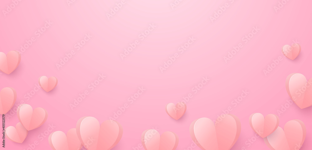 Valentines day sale background with paper hearts. White space over text. Wallpaper. Flyers, invitations, posters, brochures, banners.