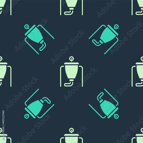 Green and beige Beer brewing process icon isolated seamless pattern on blue background. Vector.