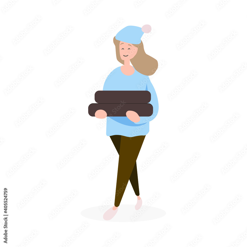 girl in winter clothes carries firewood, vector illustration girl in winter clothes carries firewood, vector illustration