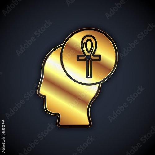 Gold Cross ankh icon isolated on black background. Vector.