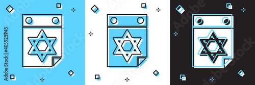 Set Jewish calendar with star of david icon isolated on blue and white, black background. Hanukkah calendar day. Vector.