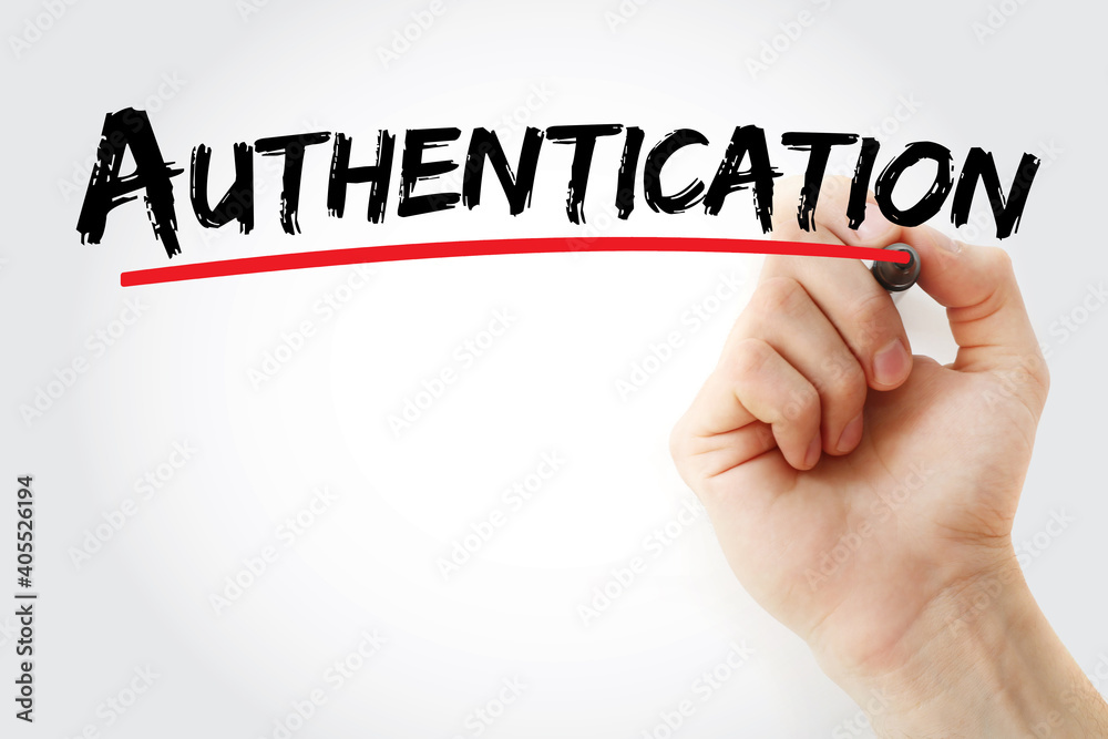 Authentication text with marker, concept background Authentication text with marker, concept background