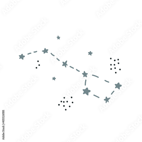 Star Vector doodle element isolated on white background. Ursa Major constellation. Doodle cosmos illustration, sky design element for any purposes. Hand drawn abstract line print, card