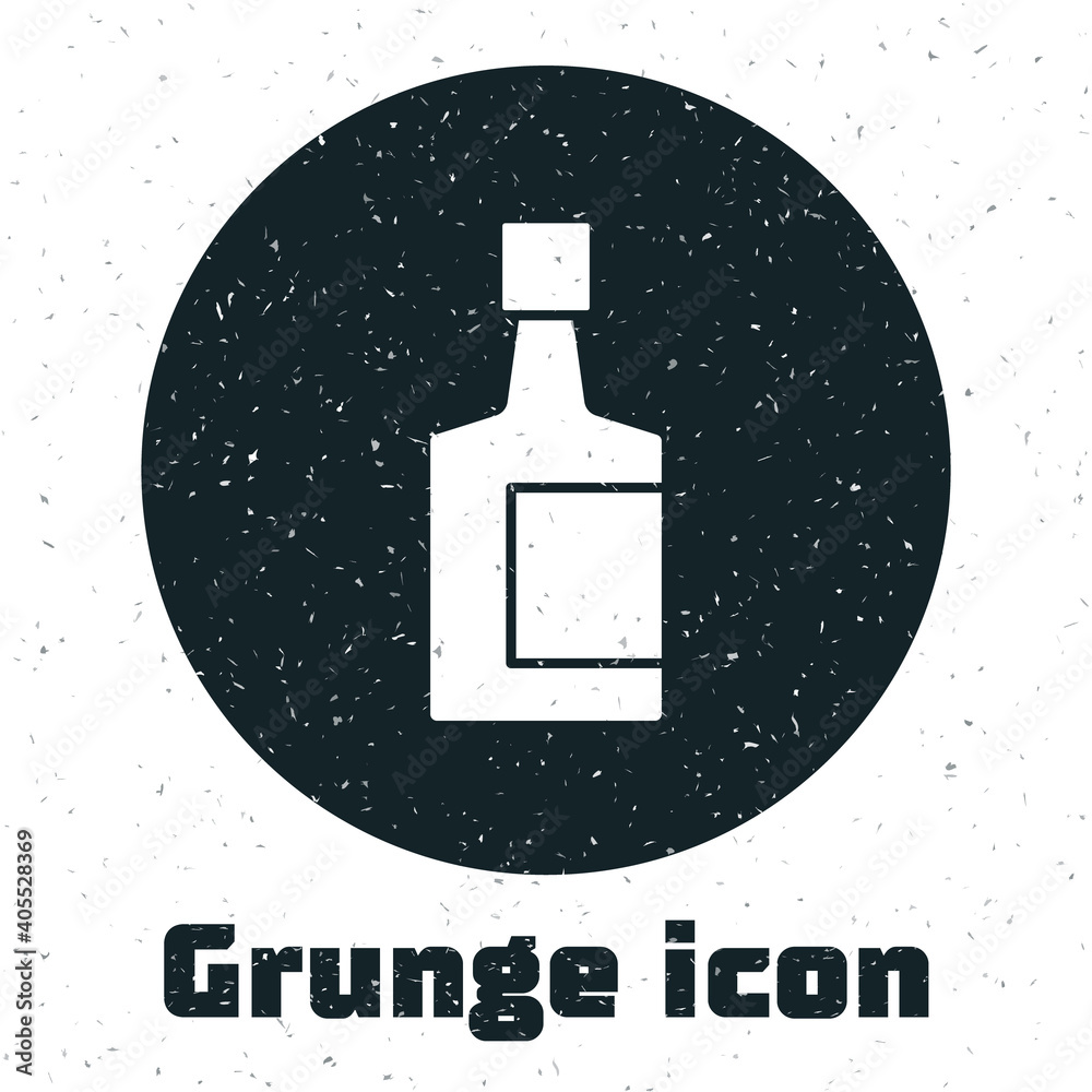 Naklejka premium Grunge Tequila bottle icon isolated on white background. Mexican alcohol drink. Monochrome vintage drawing. Vector.