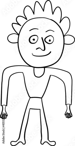 happy boy standing and smile doodle sketching kid illustration isolated on the white background