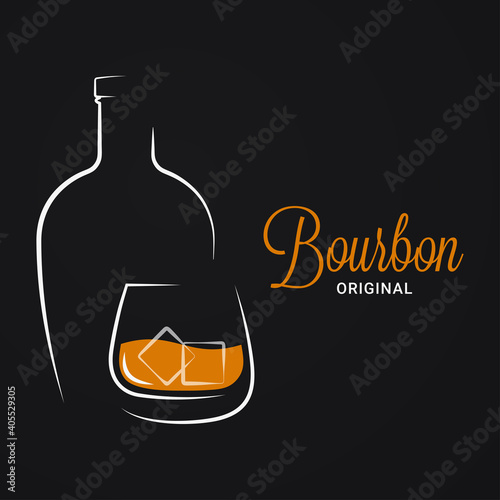 Bourbon or whiskey logo. Brandy bottle and glass