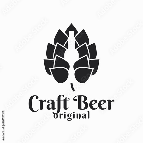 Beer hop and beer bottle. Craft beer logo on white