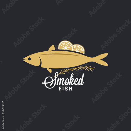 Smoked fish logo. Fish with lemon and rosemary