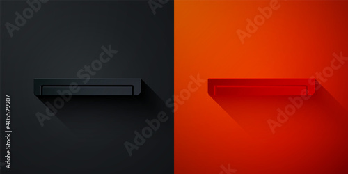 Paper cut Long luminescence fluorescent energy saving lamp icon isolated on black and red background. Paper art style. Vector.