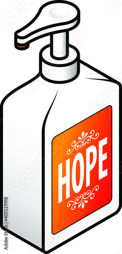 Personal development concept: pump pack marked "Hope." Hope in a bottle.