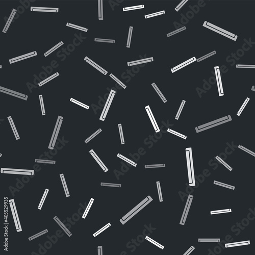 Grey Long luminescence fluorescent energy saving lamp icon isolated seamless pattern on black background. Vector.