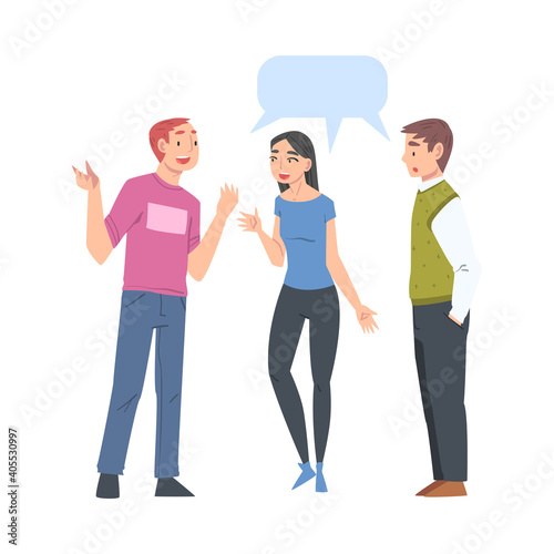 Group of People Talking to Each Other with Speech Bubbles, Friends or Colleagues Talking, Gossiping, Sharing Impressions Cartoon Style Vector Illustration