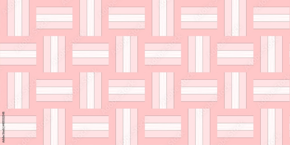 Geometric pattern of interlacing rectangles of different shades of pink for textiles, paper, tiles