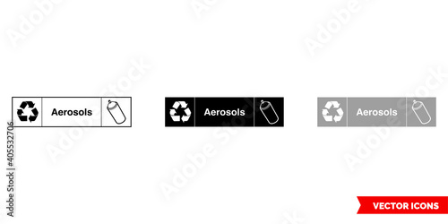 Aerosols landscape metal recycling sign icon of 3 types color, black and white, outline. Isolated vector sign symbol.