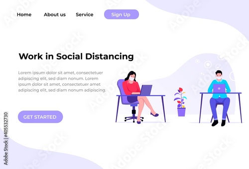 Unique modern flat design concept of Work in social distancing. suitable for website and mobile website. easy to edit and customize. vector illustration