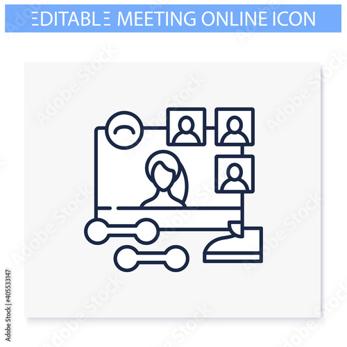 Online fitness classes line icon. Sport Meeting together concept. Internet streaming website. Social distanced gym. Public live stream physical training. Isolated vector illustration.Editable stroke