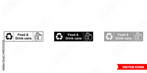 Food and drink cans landscape metal recycling sign icon of 3 types color, black and white, outline. Isolated vector sign symbol.