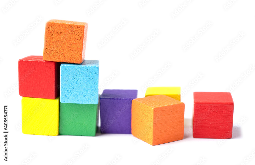 Wooden colorful building cube toy block on white background. Wooden colorful building cube toy block on white background.