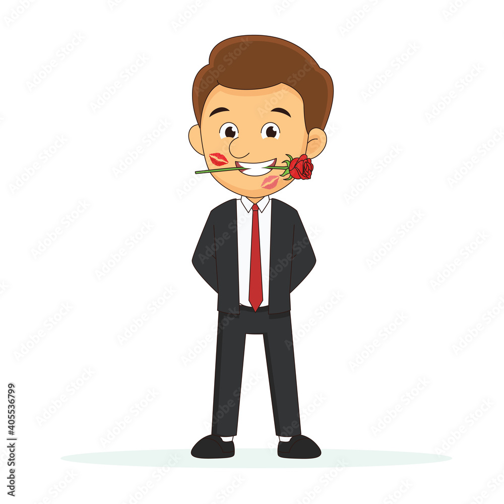 Business man and red lipstick kiss marks on face, Happy valentines day  Stock Vector | Adobe Stock