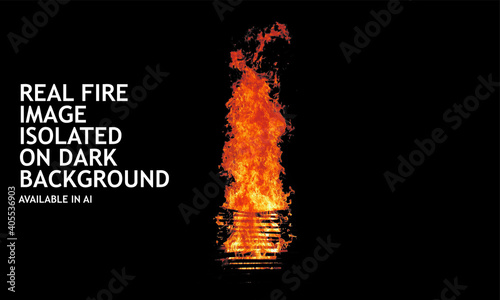 Real Fire Image Isolated on Dark Background (Available in AI/EPS)