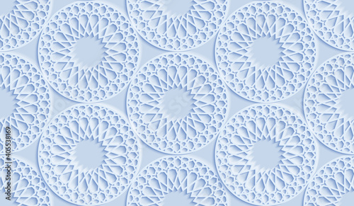 Islamic ornament vector, persian motiff. 3d round islamic ramadan pattern. Muslim blue islamic pattern concept.